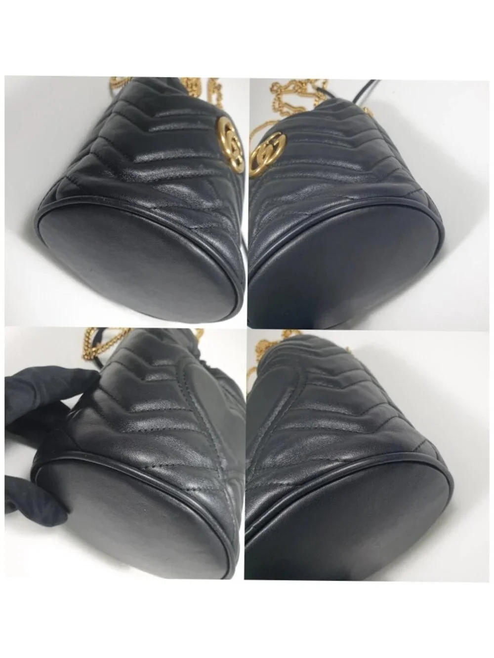 Authentic Gucci GG Marmont Bucket Bag Black Leather